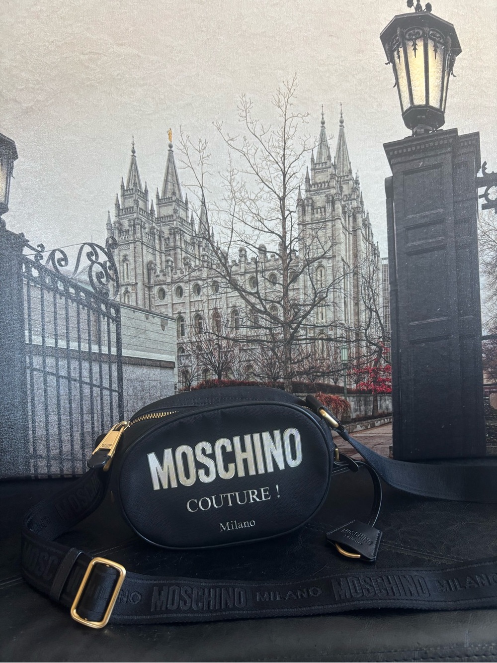 Moschino Couture! Black Leather Crossbody Bag